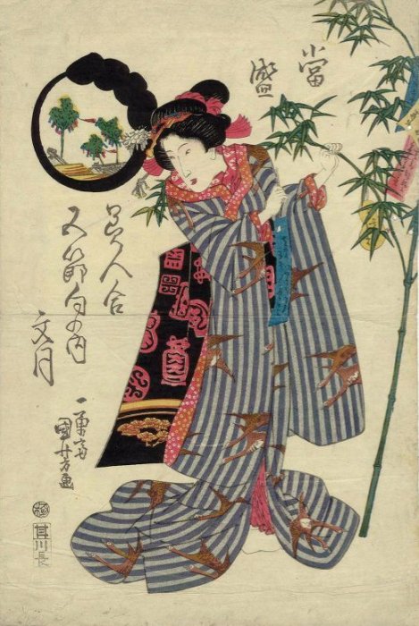 Kuniyoshi - Comparison of Modern Beauties for the Five Festivals (Tsei bijin awase gosekku no uchi), Tanabata Festival, pub