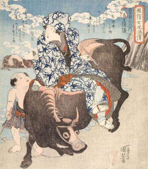 Kuniyoshi - (shikishiban) Modern Women as the 108 Heroes of the Suikoden (Fzoku onna Suikoden hyakuhachiban no uchi), Roshungi 