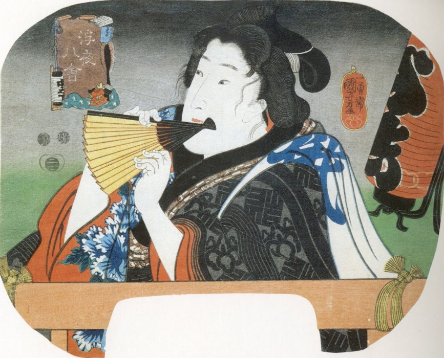 Kuniyoshi - Eight assemblies of the floating night (Ukiyo hakkwai) R50 geisha in male dress at the Niwaka Festival in Yoshiwara, 1847-50