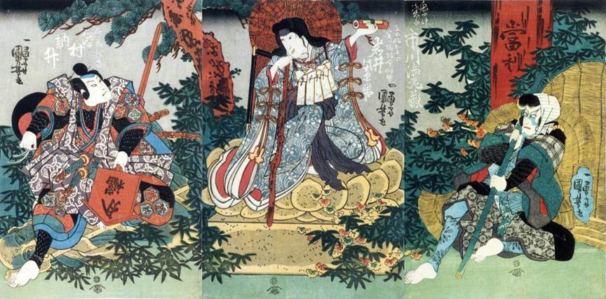 Kuniyoshi - (curtain) in 'Tkaid furiwake sugoroku', (9)1840