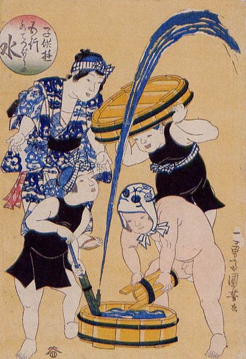 Kuniyoshi - Children's Games for the 5 Elements (R65), Water (midzu)