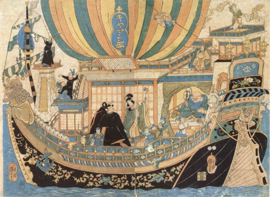 Kuniyoshi - (oban diptych) Exhibition of a Glasswork Ship, 1847