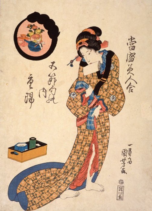 Kuniyoshi - Comparison of Modern Beauties for the Five Festivals (Tôsei bijin awase gosekku no uchi), Chrysanthemum Festival
