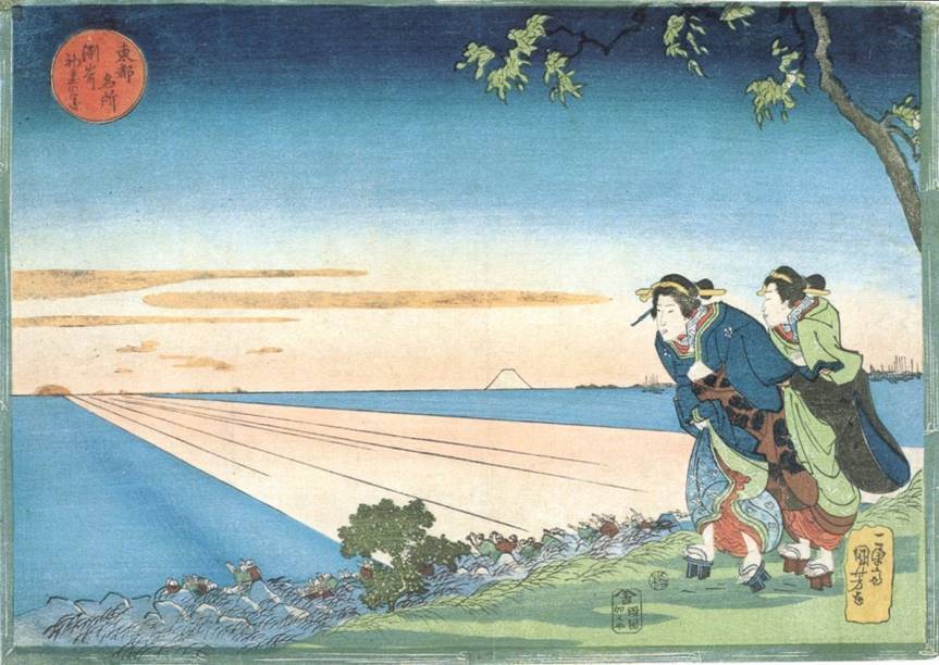Kuniyoshi - Celebrated Views of the Eastern Capital (Tôto meisho), New Year's Sunrise Susaki (Susaki shonichi deru no zu)