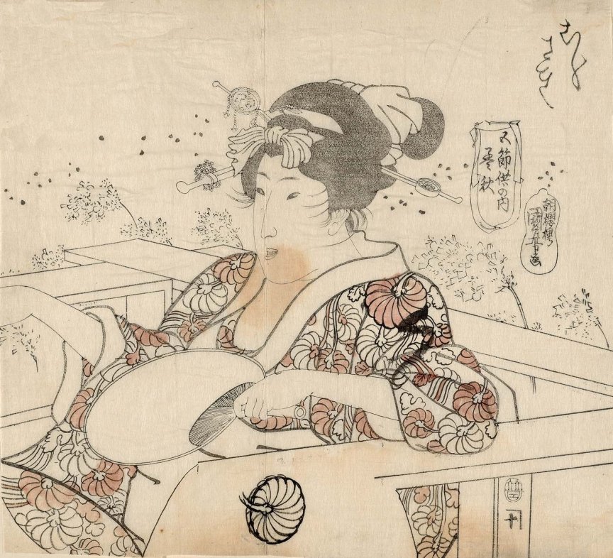 beauty holding an umbrella, titled Hozuki (Probably 21st day of the second month), from Gosekku no uchi (Five festivals), c