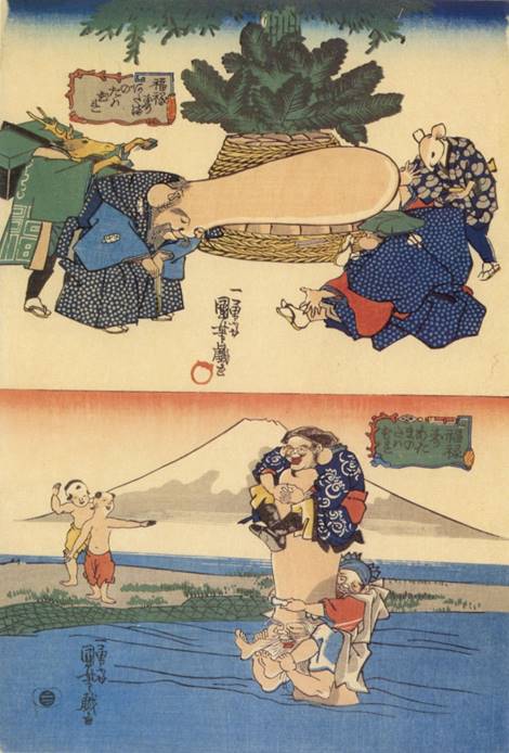 Kuniyoshi - Fun with Fukurokuju's head (R194), dfggf