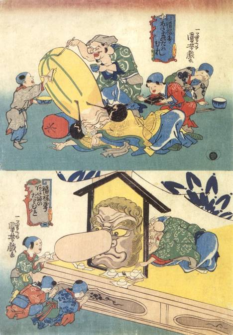 Kuniyoshi - Fun with Fukurokuju's head (R194), hjl