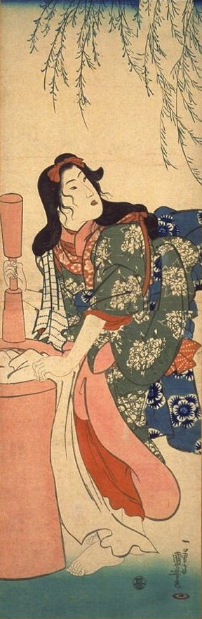 Kuniyoshi_-_Beauty washing cloths under a full moon