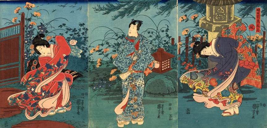 Kuniyoshi - Fashionable Quartet of Flower, Bird, Wind and Moon (Jisei kwachfgetsu, R147), wind  zz