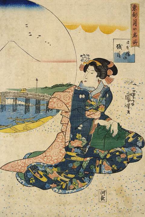 Kuniyoshi - Moonlight views of the Eastern Capitol, Morning moon at Nihonbashi, K662-013