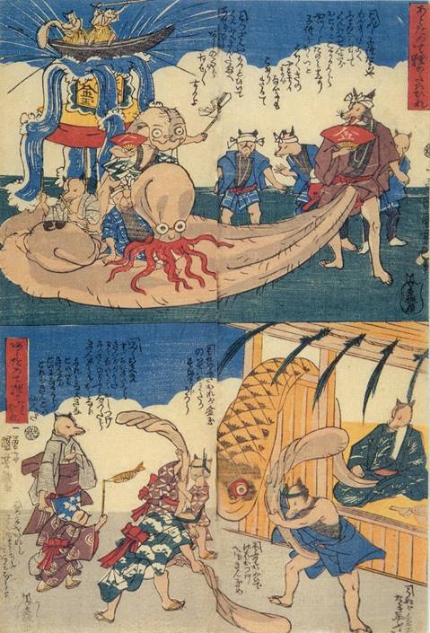 Kuniyoshi - More fun with Raccoon Dogs (Aratamete tanuki no tawamure), asdas