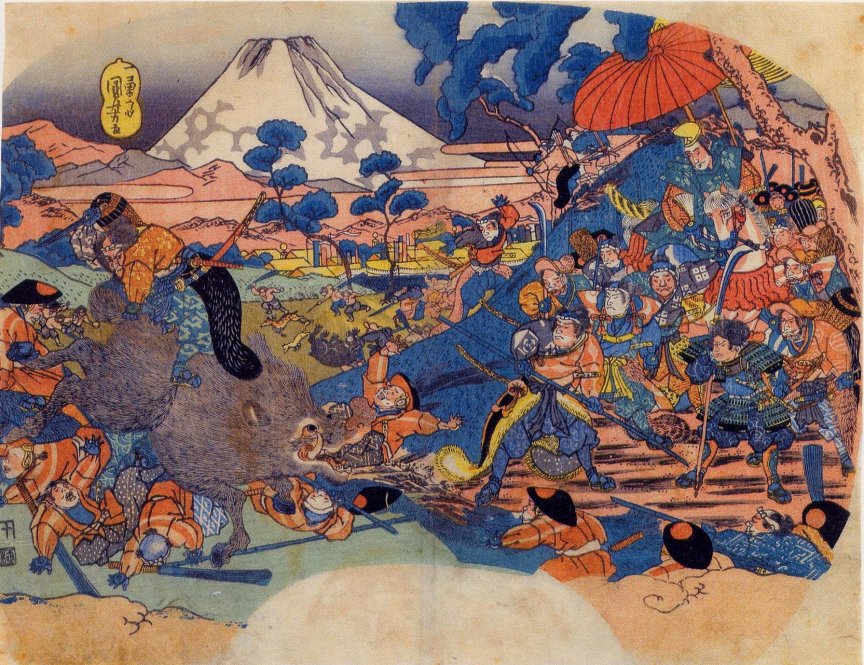 Kuniyoshi - (S95e) Minamoto Yoritomos hunt at the foot of Mount Fuji