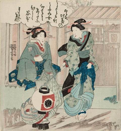 Kuniyoshi - (shikishiban) Geisha And Nakai