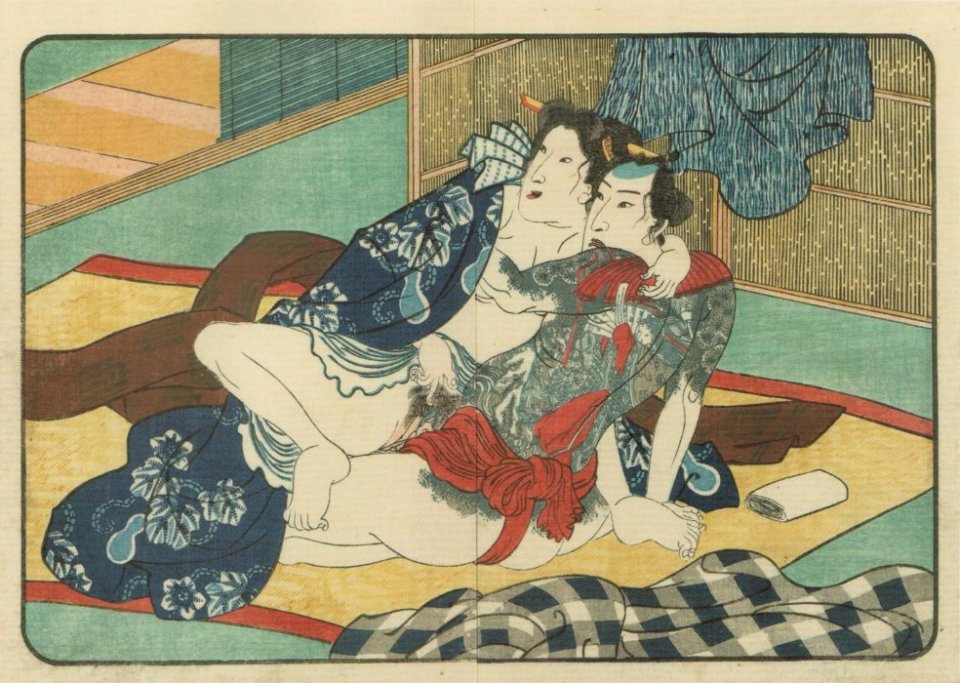 Kuniyoshi%20-%20(shunga%20ôban)%20The%20Female%20Treasure%20Ship%20(Takaraburn%20hichi%20Fukujin),%20couple%20in%20the%20bedroom