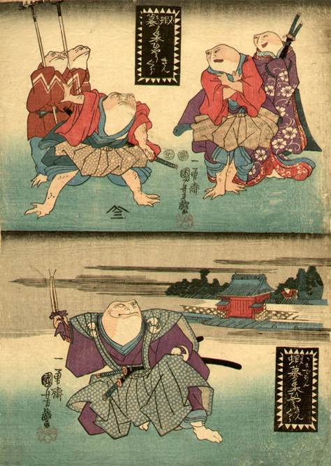 Kuniyoshi - Treasury of Humor Modelled by Toads (Gama-tehon hykingura), R 83, Richard Illing