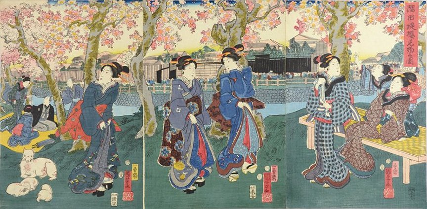 Kuniyoshi%20-%20(triptych)%20Beauties%20Enjoying%20The%20Cherry%20Blossoms,%201856