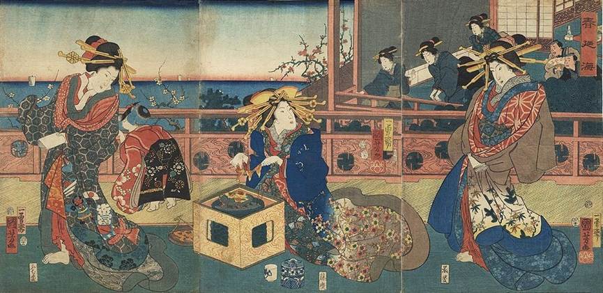 Kuniyoshi - (triptych) Tsei Imado no