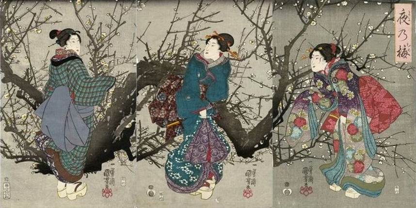 Kuniyoshi - The 4 Seasons (Shiki no uchi, R130), Spring Amusements at the Honorable Lower Palace (Go-shita-yashiki haru no asobi), c