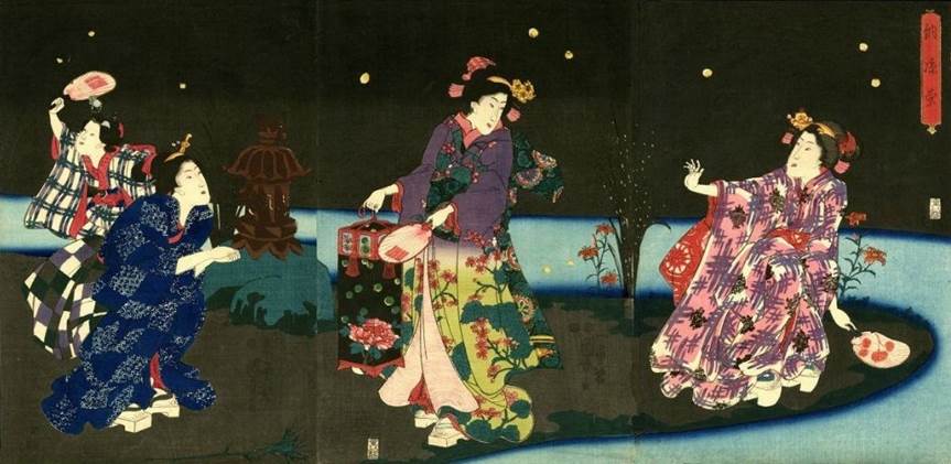 Kuniyoshi - Pleasures of the Four Seasons (Shiki yûkan), Catching Fireflies in the Cool of the Evening (Suzumi no hotaru), from the series 
