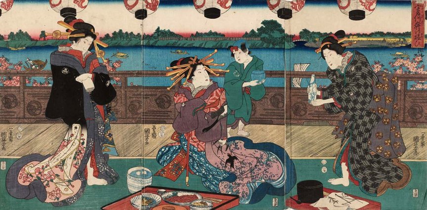 Kuniyoshi - Festivities on the Bank of the Miyato River (Miyatogawa kishi no nigiwai) (Alt