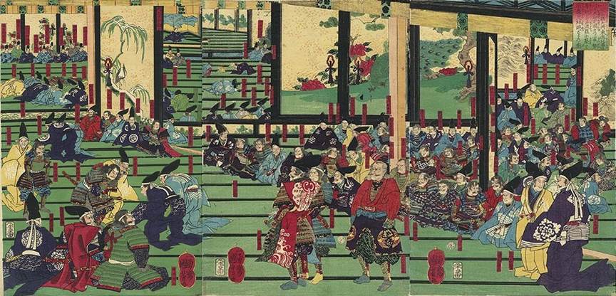 Kuniyoshi - (T351) Ushiwaka Maru Practicing Fencing with Tengu under direction of Sôjô-bô (Pub